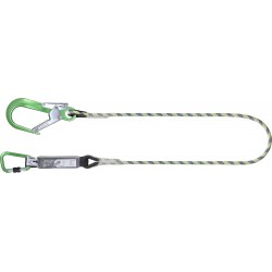 Longe en corde tressée 1,20 m avec absorbeur d'énergie et 2 mousquetons aluminium