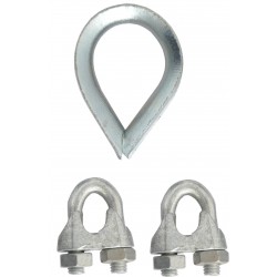 Ensemble cosse et 2 serres-câble pour fixation en partie basse