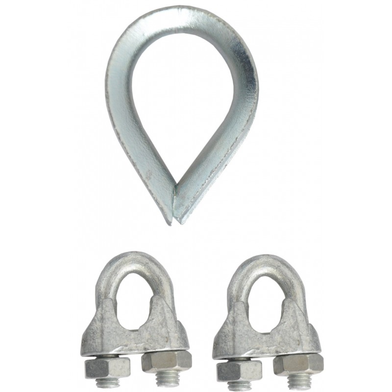 Ensemble cosse et 2 serres-câble pour fixation en partie basse