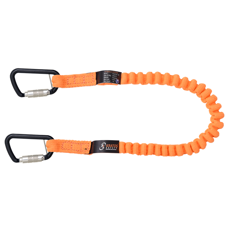 Stretch lanyard with integrated karabiners for connecting tools Stretch lanyard with integrated karabiners for connecting tools