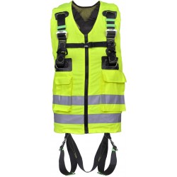Full body harness with yellow high visibility work vest