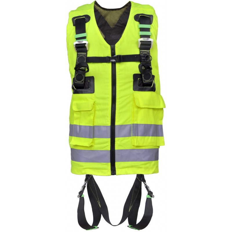 Full body harness with yellow high visibility work vest Full body harness with yellow high visibility work vest